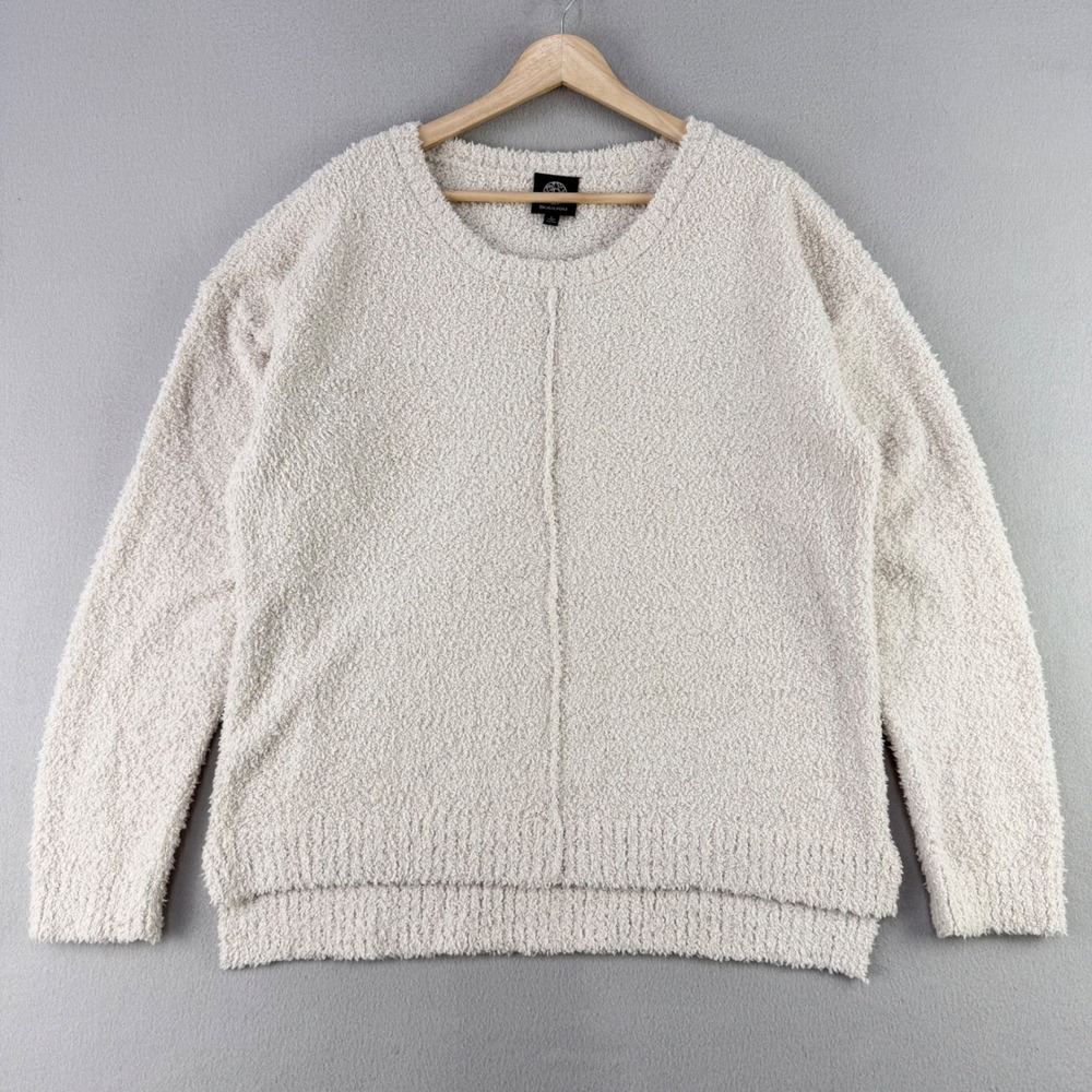 Bobeau Fuzzy Knit Sweater Women Large Cream Casual Seam Detail Long Sleeve